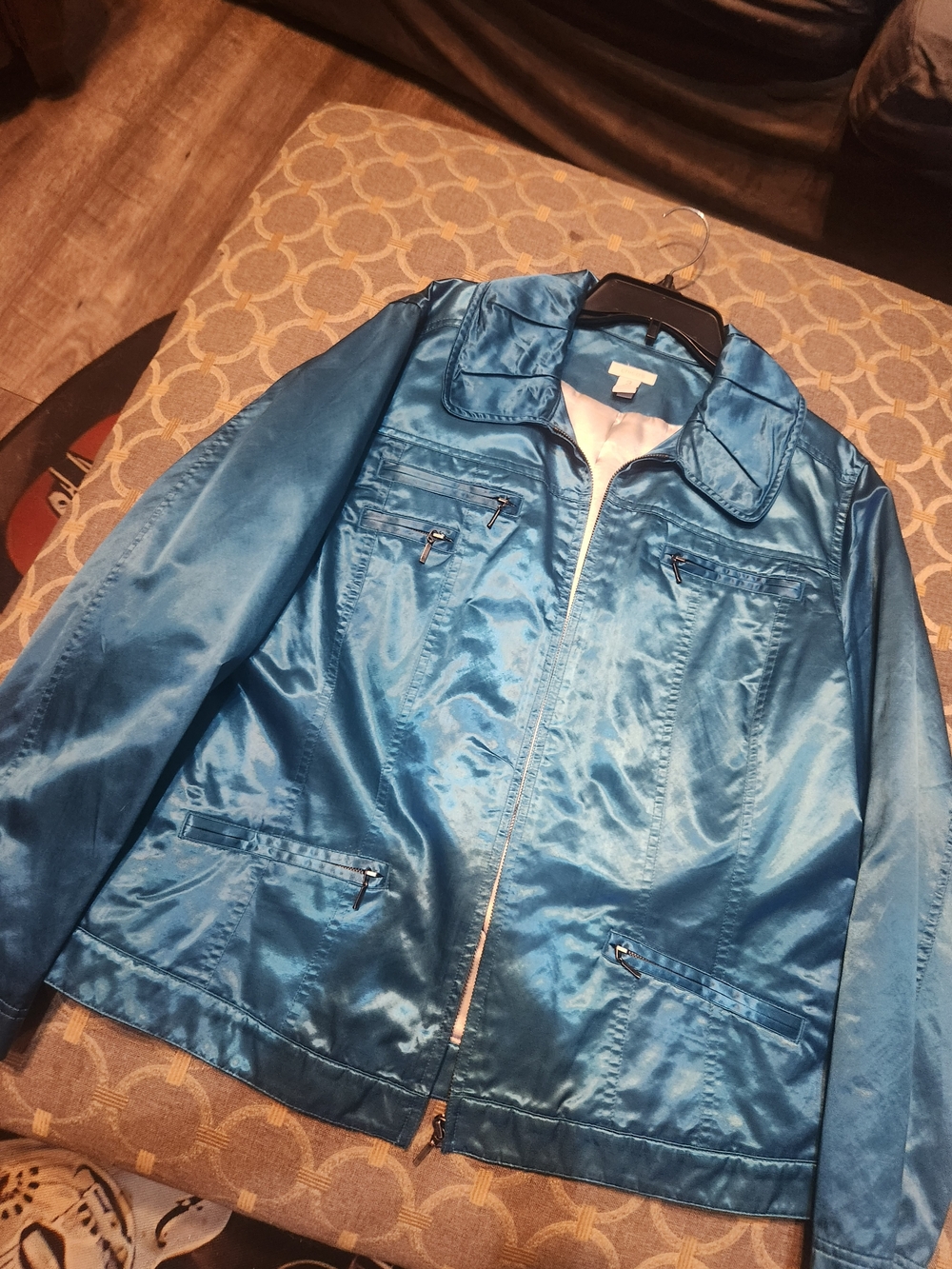 Chico's Shiny Blue Lightweight Satin Jacket